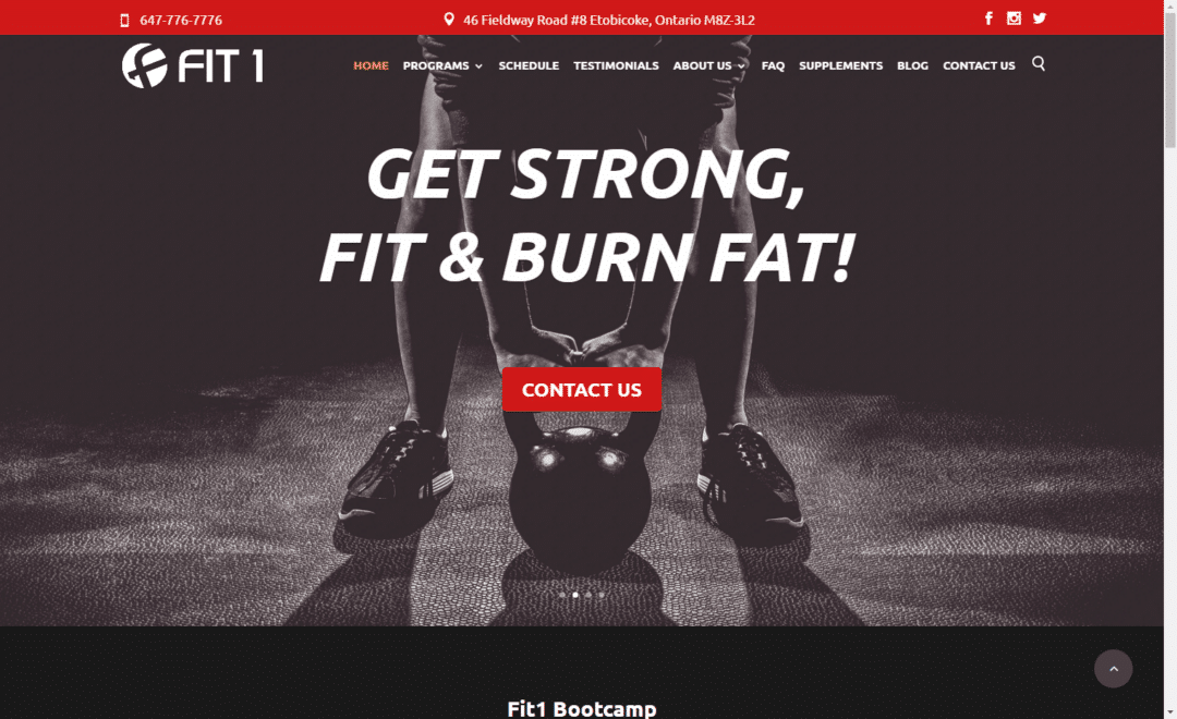 Fit1 Bootcamp - website design - website development